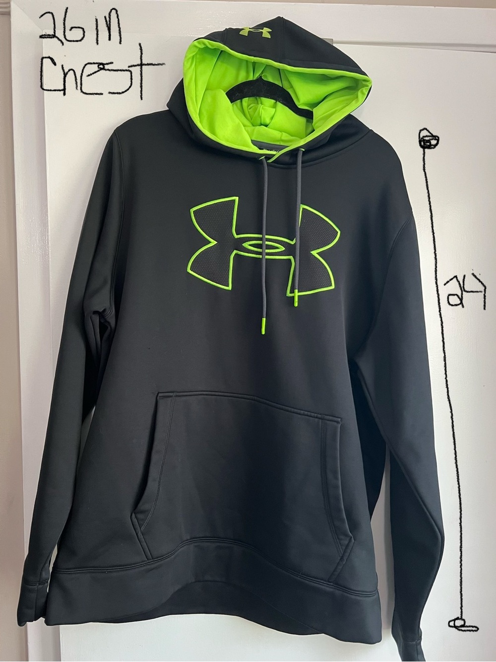 Under Armour Black Hoodie with Neon Green Logo & Lined Hood